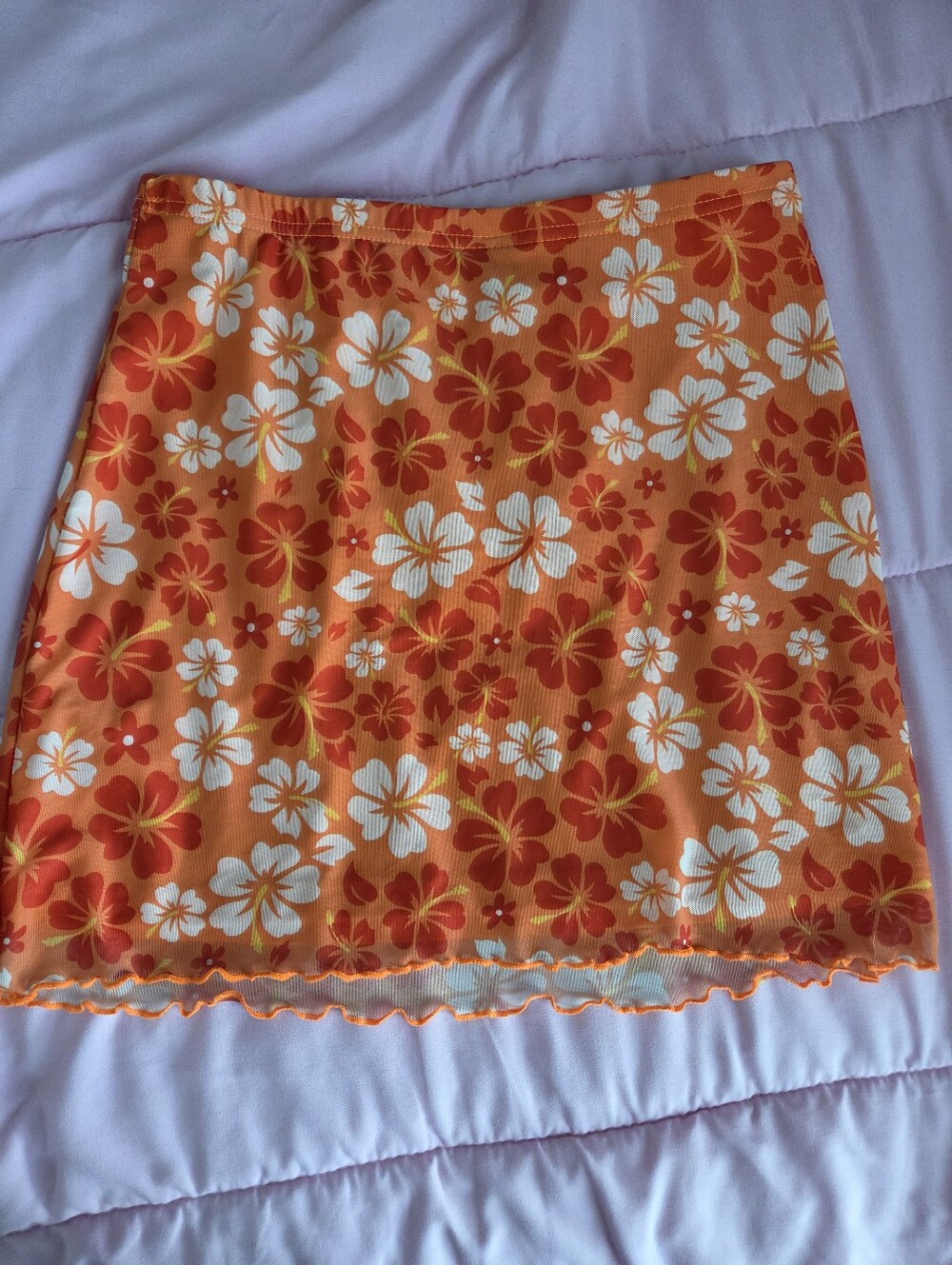 Orange Hibiscus Print Mini Skirt